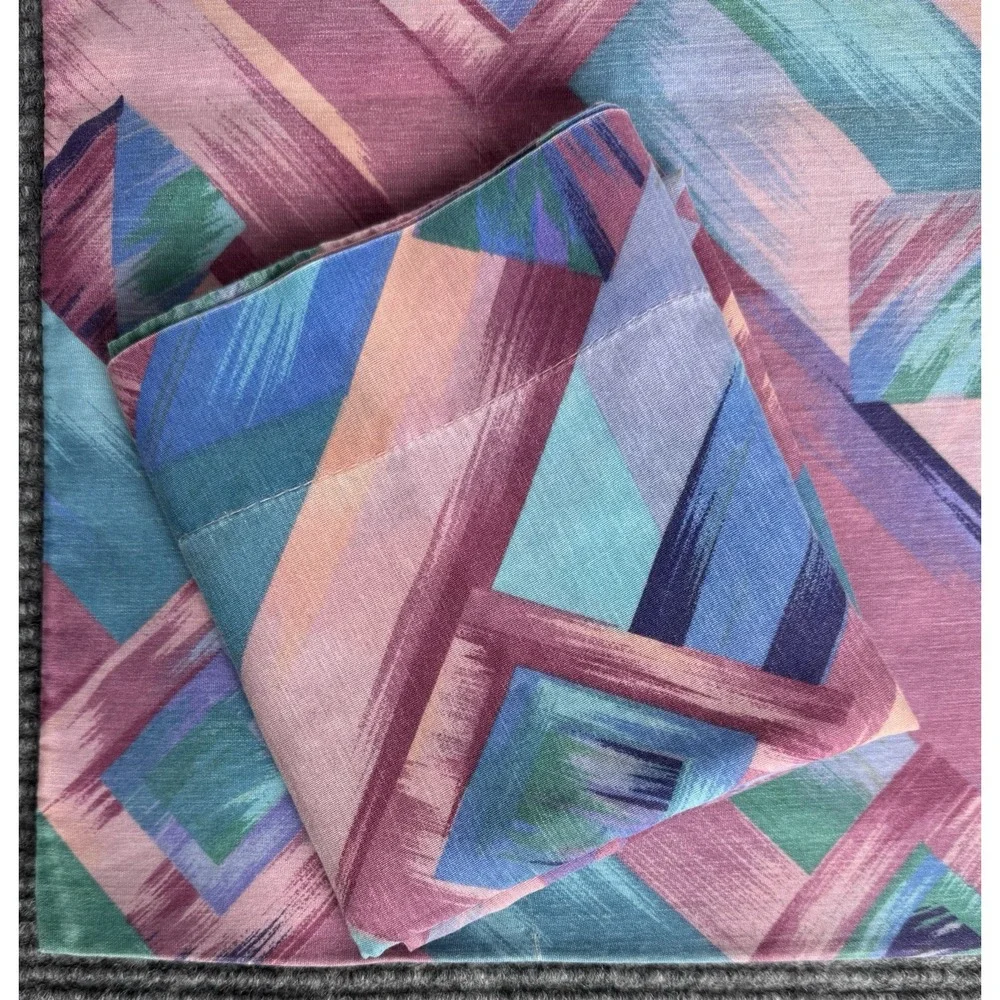 Vintage Pillowcase Pair Geometric Abstract Teal Purple 1980s 90s Retro Pastel